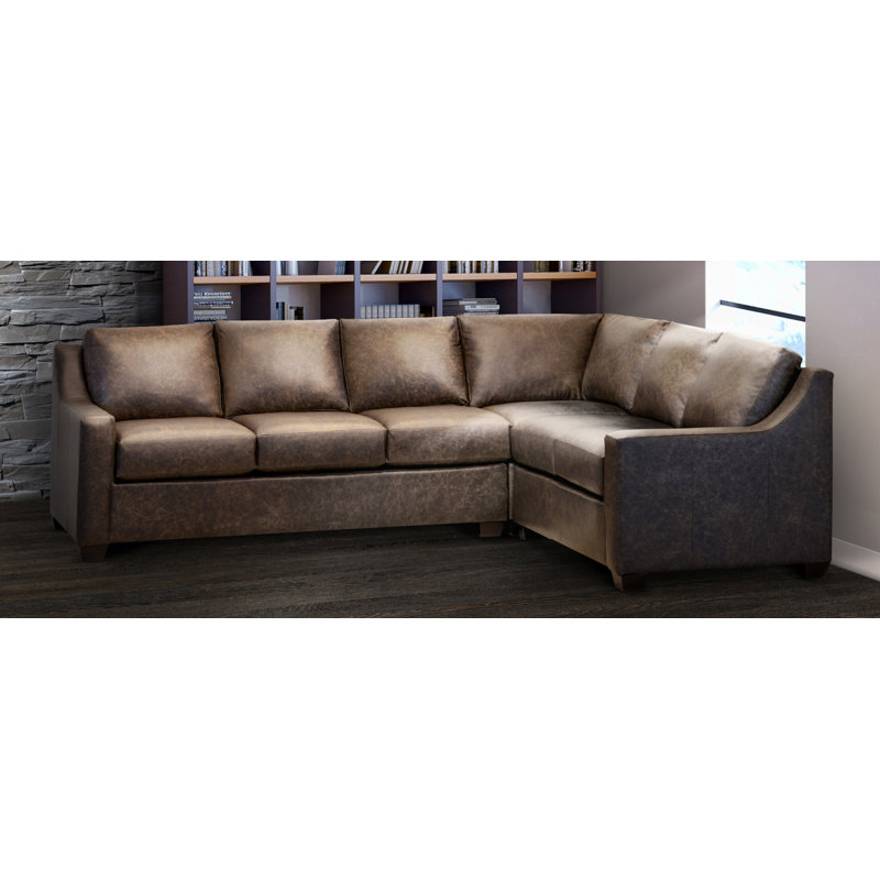 Ebern Designs Made In Usa Sandler Distressed Brown Top Grain Leather Sectional Sofa Wayfair